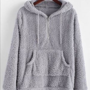 Half Zip Kangaroo Pocket Fluffy Hoodie